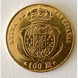 Moneda de oro, España Isabel II 100 Reales de 1862 Madrid. 